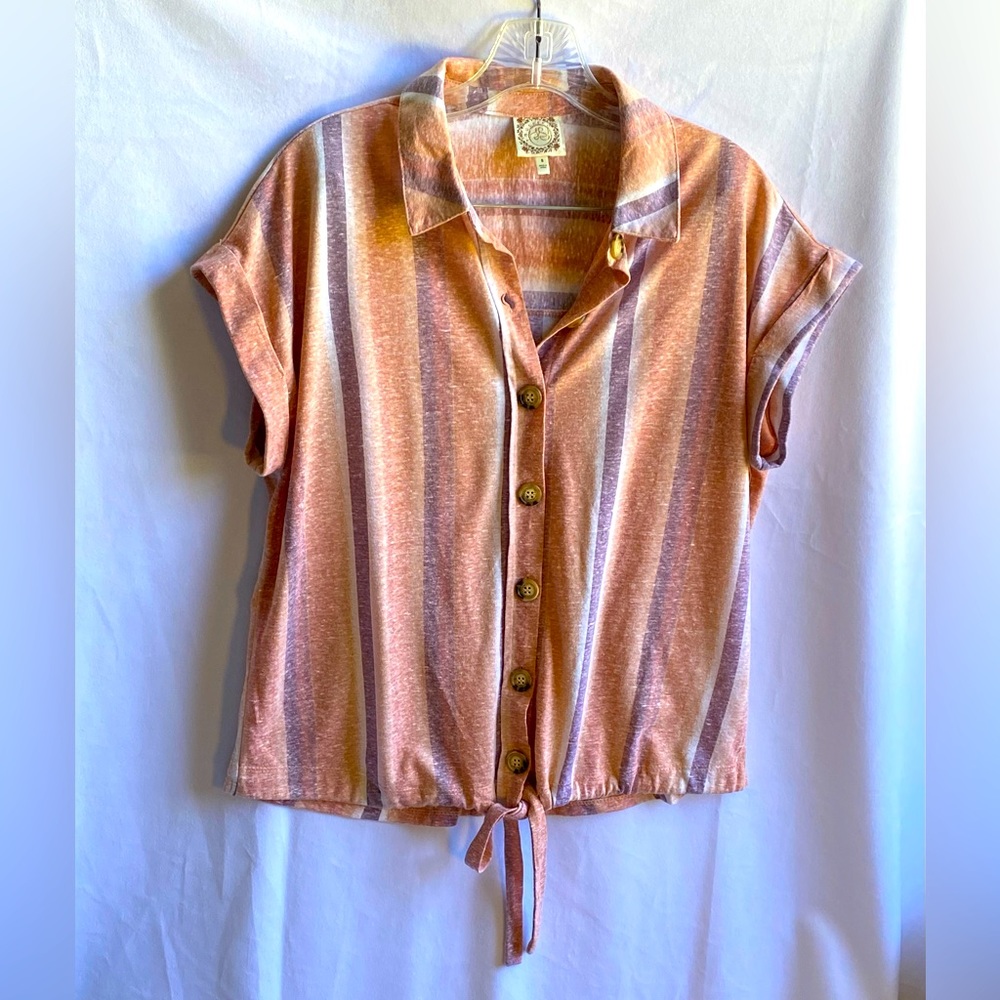 Tru Self Striped Button-up Top; Size S